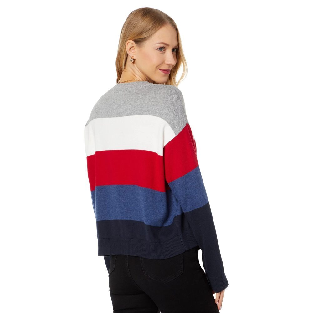 Tommy Hilfiger Women's Striped Sweater Ivory Scarlet Denim Heather XL - Picture 2 of 3